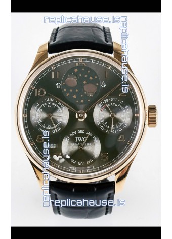 IWC Super Clone Portuguese Perpetual Calendar Rose Gold Grey Dial Replica Watch 