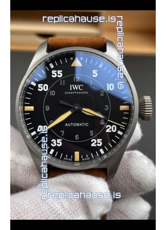 IWC Super Clone Spitfire Black Dial Titanium Swiss Replica Watch 