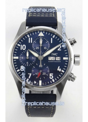 IWC Super Clone Pilot Chronograph Edition Blue Dial Leather Swiss Replica Watch 