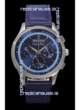 Jaeger LeCoultre Master Control Chronograph Calendar Steel Casing Blue Dial Watch 