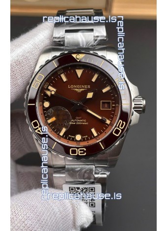 Longines HydroConquest GMT 1:1 Mirror Swiss Replica Watch in Brown Dial Steel Strap