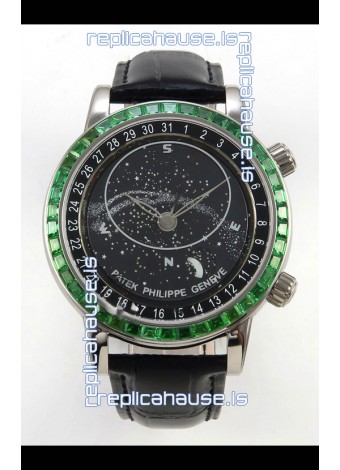 Patek Philippe Grand Complications 6102 Black Dial Green Diamonds Swiss Replica Watch 