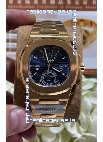 Patek Philippe Nautilus 5990R Rose Gold on 904L Steel Case in Blue Dial - 1:1 Mirror Replica