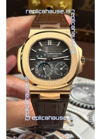 Patek Philippe Nautilus 5712/R 1:1 Quality Swiss Replica Watch in Grey Dial Leather Strap