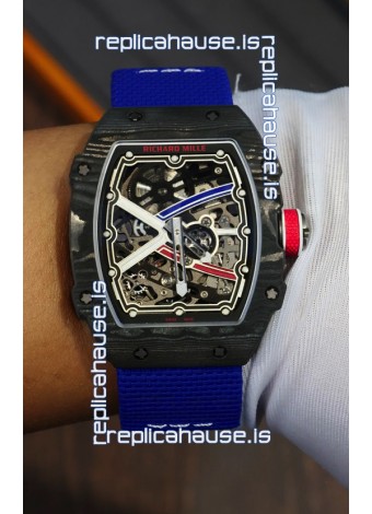 Richard Mille Super Clone RM67-02 Sebastien Ogier Black Carbon TPT 37 Grams Watch Blue Strap