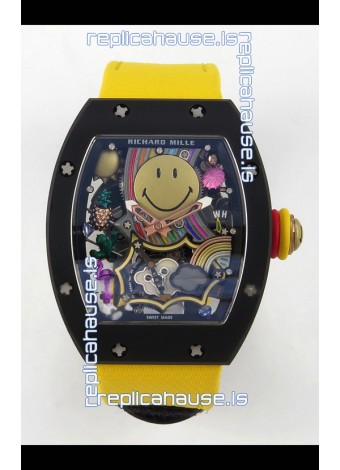 Richard Mille Super Clone RM088 Smiley Tourbillon Black Ceramic Velcro Strap Watch 