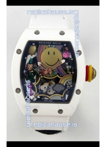 Richard Mille Super Clone RM088 Smiley Tourbillon White Ceramic Velcro Strap Watch 