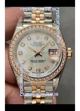 Rolex Datejust Super Clone Mother of Pearl Dial 2 Tone Rose Gold Watch 28MM