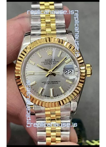 Rolex Datejust Super Clone Grey Dial 2 Tone Yellow Rose Gold Watch 28MM