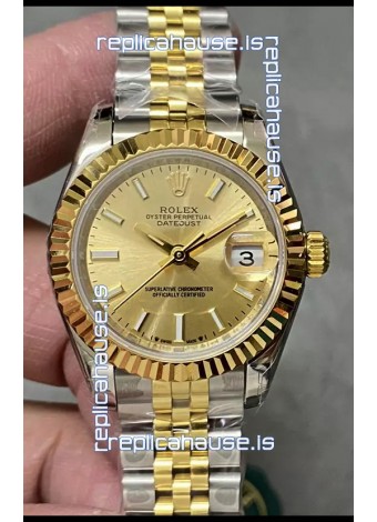 Rolex Datejust Super Clone Gold Dial 2 Tone Yellow Rose Gold Watch 28MM