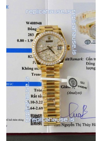 Rolex Datejust Super Clone Mossanites Butterfly Dial 31MM Yellow Gold Watch 