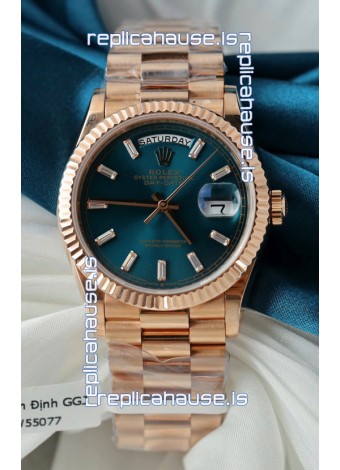 Rolex Day Date Super Clone Rose Gold Blue Dial Crystal Numerals Watch 36MM - 1:1 Mirror Quality