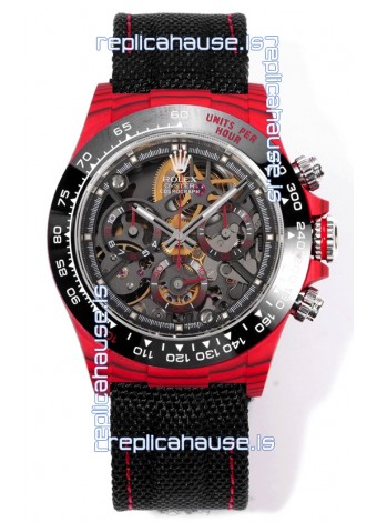 Rolex Daytona Blaken Red Carbon 1:1 Swiss Mirror Replica Skeleton Dial Cal.4130 Movement