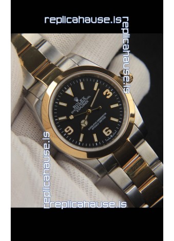 Rolex Explorer I Japanese Movement Replica Watch in Two Tone Black Dial 36MM