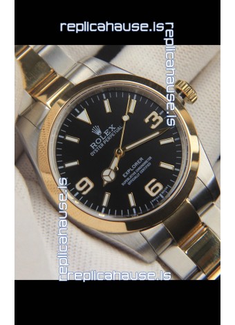 Rolex Explorer I Japanese Movement Replica Watch in Two Tone Black Dial 39MM