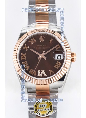 Rolex Super Clone Datejust ETA 2688 Movement 31MM Two Tone Rose Gold Swiss Brown Dial