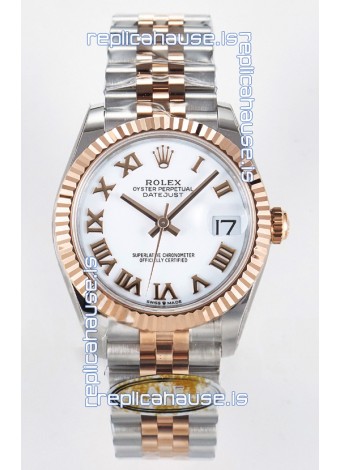 Rolex Super Clone Datejust ETA 2688 Movement 31MM Two Tone Rose Gold Swiss White Dial