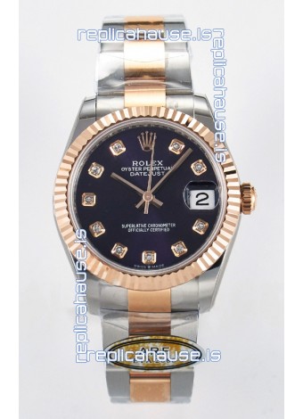 Rolex Super Clone Datejust ETA 2688 Movement 31MM Two Tone Rose Gold Swiss Purple Dial