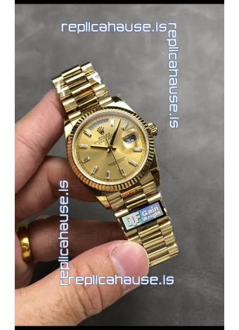 Rolex Day Date Super Clone Yellow Gold Case and Dial Crystal Numerals Watch 36MM - 1:1 Mirror Quality