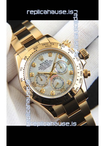 Rolex Daytona Japanese Movement Gold Casing Replica Watch in Mother of Pearl Dial 