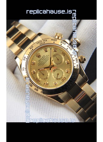 Rolex Daytona Japanese Movement Gold Casing Replica Watch in Gold Dial 