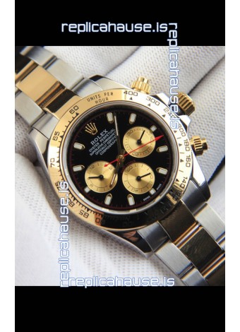 Rolex Daytona Japanese Movement Two Tone Gold Casing Watch in Black Dial 