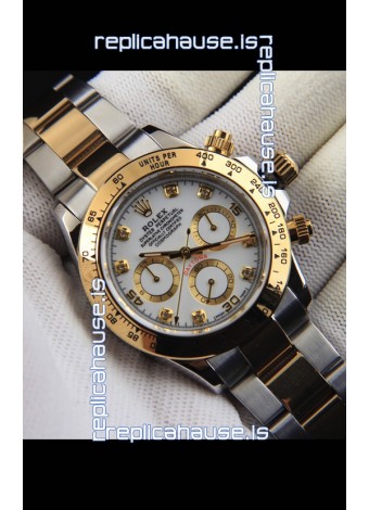 Rolex Daytona Japanese Movement Two Tone Gold Casing Watch in White Dial 
