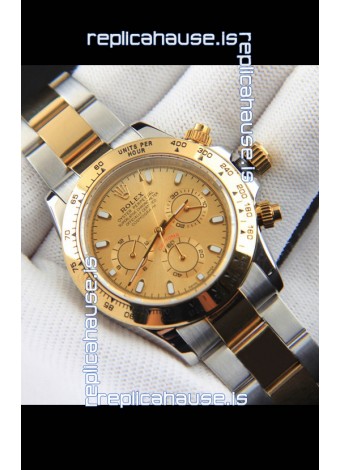 Rolex Daytona Japanese Movement Two Tone Gold Casing Watch in Gold Dial 