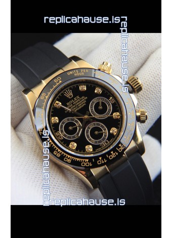 Rolex Daytona Japanese Movement Gold Casing Replica Watch in Black Dial 