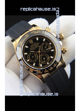 Rolex Daytona Japanese Movement Gold Casing Replica Watch in Black Dial 