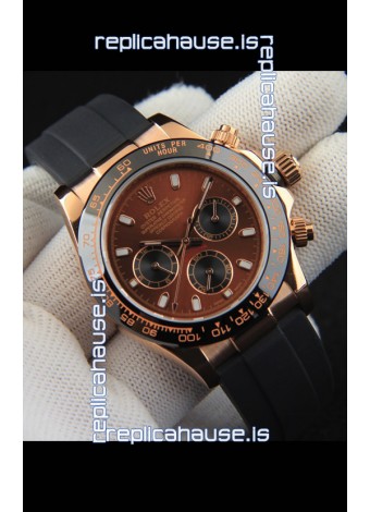 Rolex Daytona Japanese Movement Gold Casing Replica Watch in Brown Dial 