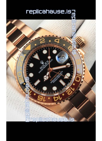 Rolex GMT Masters II Rose Gold Plating Japanese Replica Watch Black Dial