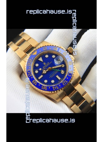 Rolex GMT Masters II Rose Gold Plating Japanese Replica Watch Blue Dial