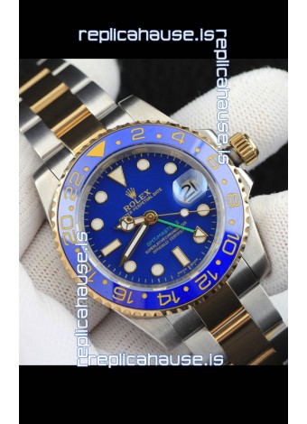 Rolex GMT Masters II 2 Tone Rose Gold Plating Japanese Replica Watch Blue Dial