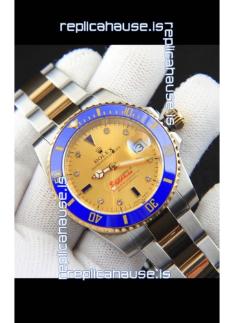 Rolex Submariner Japanese Replica Watch in 2 Tone Yellow Gold Casing Gold Dial 
