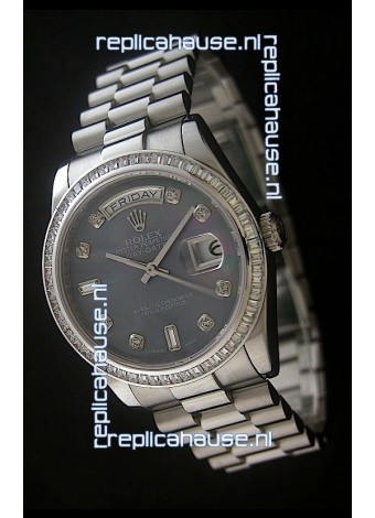 Rolex Day Date Just swiss Replica Watch in Mop Black Dial