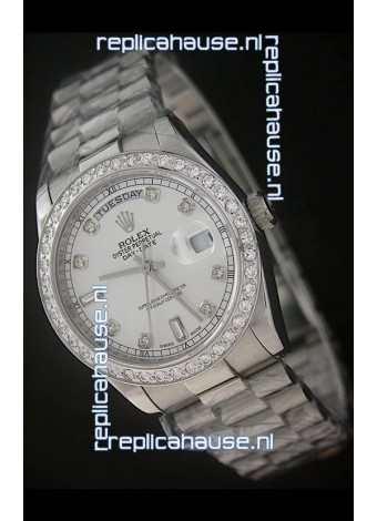 Rolex Day Date Just swiss Replica Watch in Full Diamond Bezel