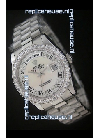 Rolex Day Date Just swiss Replica Watch in Mop Scream White Dial