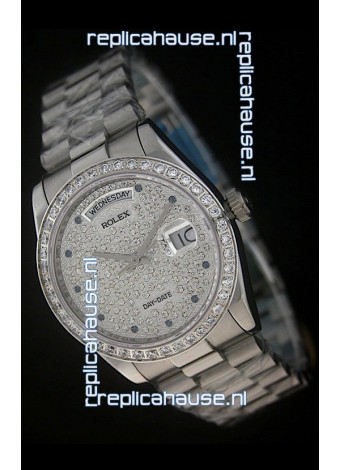 Rolex Day Date Just swiss Replica Watch in Full Diamonds Dial 