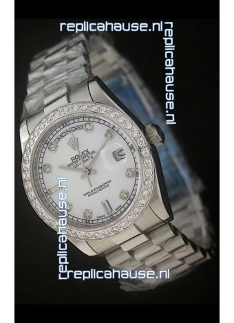 Rolex Day Date Just swiss Replica Watch in Pearl White Dial