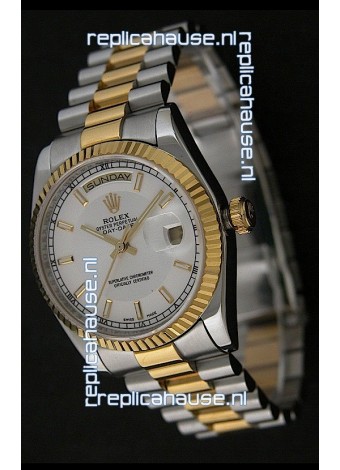 Rolex Day Date Just swiss Replica Two Tone Gold Watch in White Dial