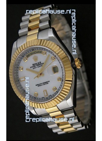 Rolex Day Date Just swiss Replica Two Tone Gold Watch in Mop White Dial