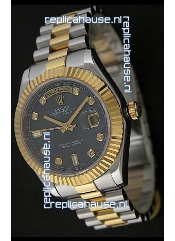 Rolex Day Date Just swiss Replica Two Tone Gold Watch in Mop Grey Dial