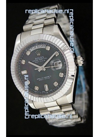 Rolex Oyster Perpetual Day Date Swiss Replica Watch in Black Mother of Pearl Dial