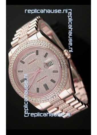 Rolex Day Date Swiss Automatic Rose Gold Watch in Ruby Stick Markers