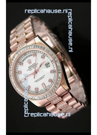 Rolex Oyster Perpetual Day Date Swiss Rose Gold Automatic Watch in Diamond Markers