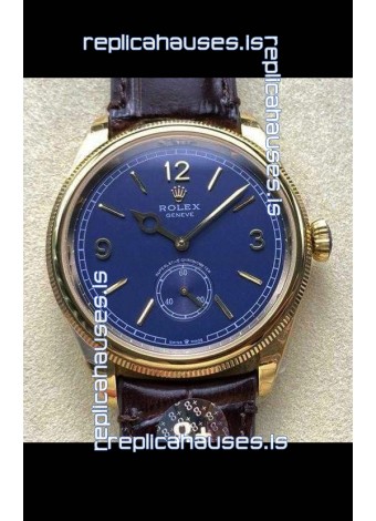 Rolex 1908 Perpetual in Yellow Gold Casing Blue Dial Swiss Replica Watch 