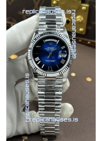 Rolex Day Date 228236 Stainless Steel Blue Ombre Roman Dial Super Clone Watch 
