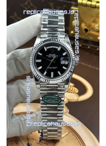 Rolex Day Date 228236 Stainless Steel Black Crystal Dial Super Clone Watch 