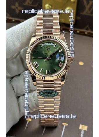 Rolex Day Date 228236 Rose Gold Green Roman Dial Super Clone Watch 